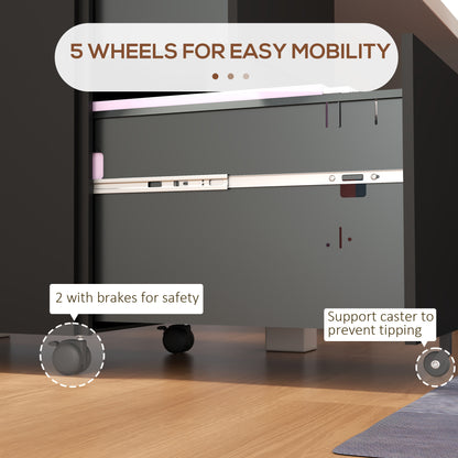 2-Drawer Filing Cabinet with Lock and 5 Wheels, Steel Mobile File Cabinet, for A4, Legal and Letter Size, Pre-Assembled Body