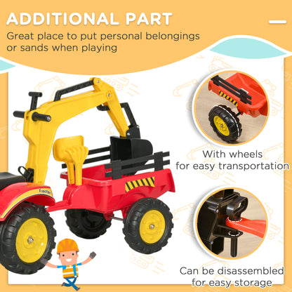 Ride On Tractor for Kids, 3 in 1 Ride On Excavator Toy Car with Adjustable Bucket, Digger and Removable Trailer