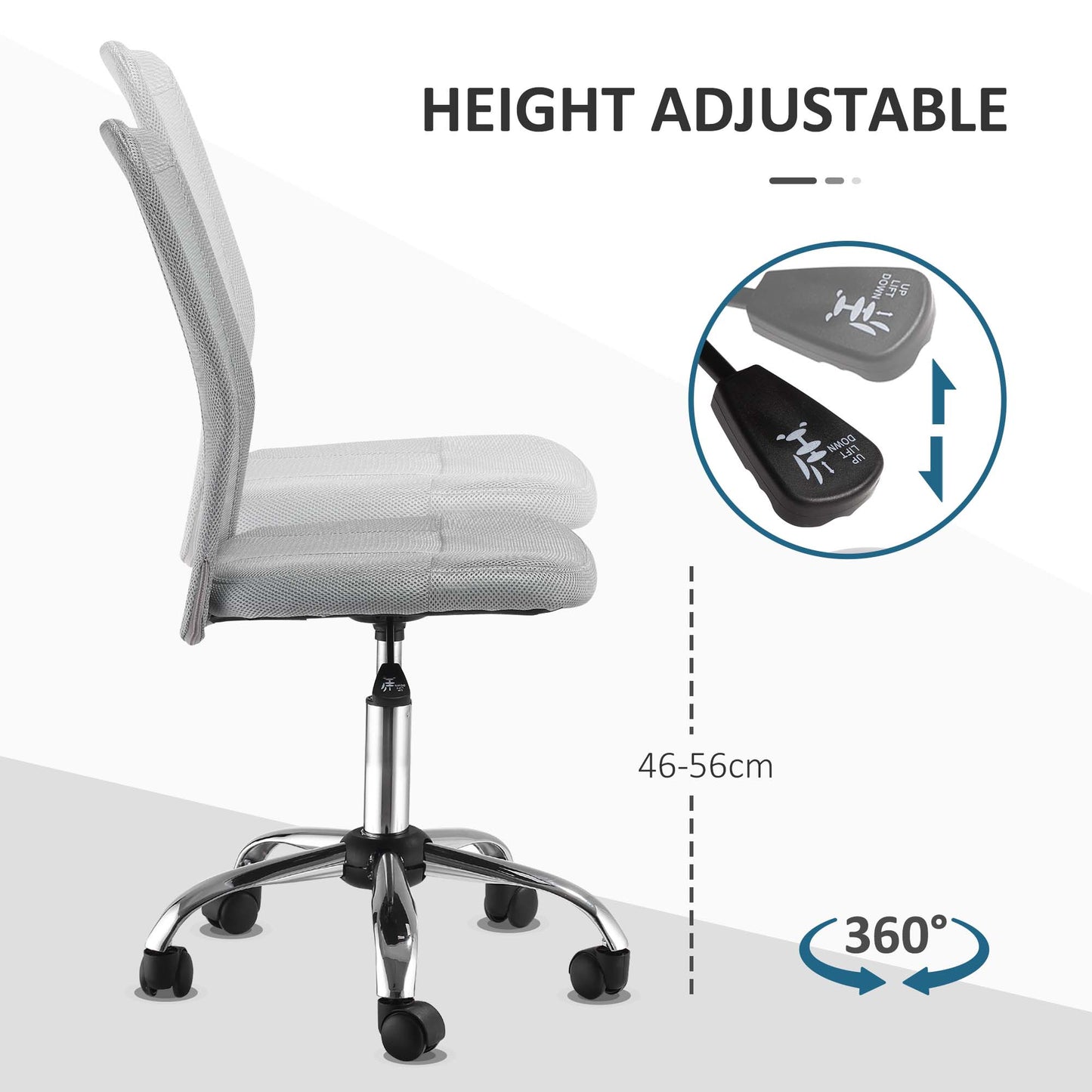 Office Chair, Armless Desk Chair, Adjustable Computer Swivel Chair with Rolling Wheels and Mesh Back for Home Work Study