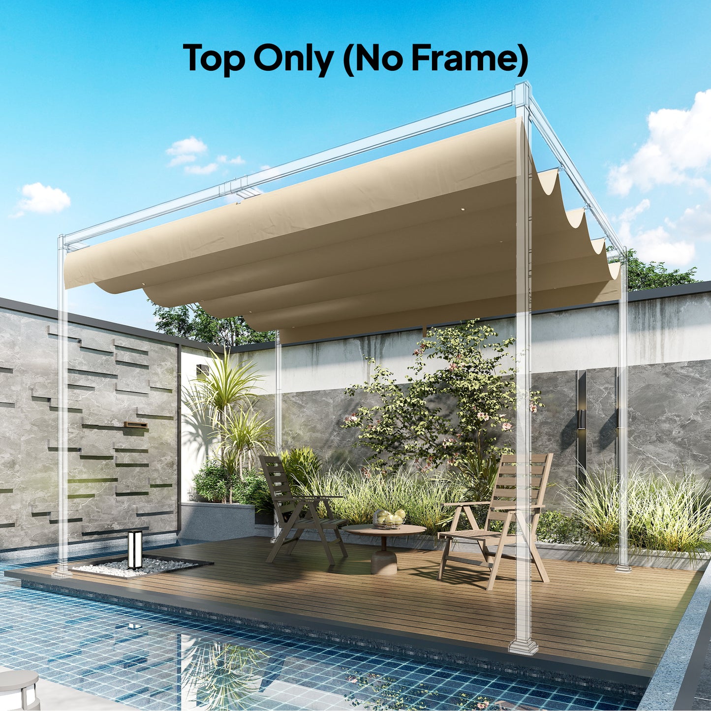 Retractable Pergola Canopy Only, 3.92 x 3.5 m, UV30+ Replacement Canopy Cover for 4 x 3 m Pergola, Khaki