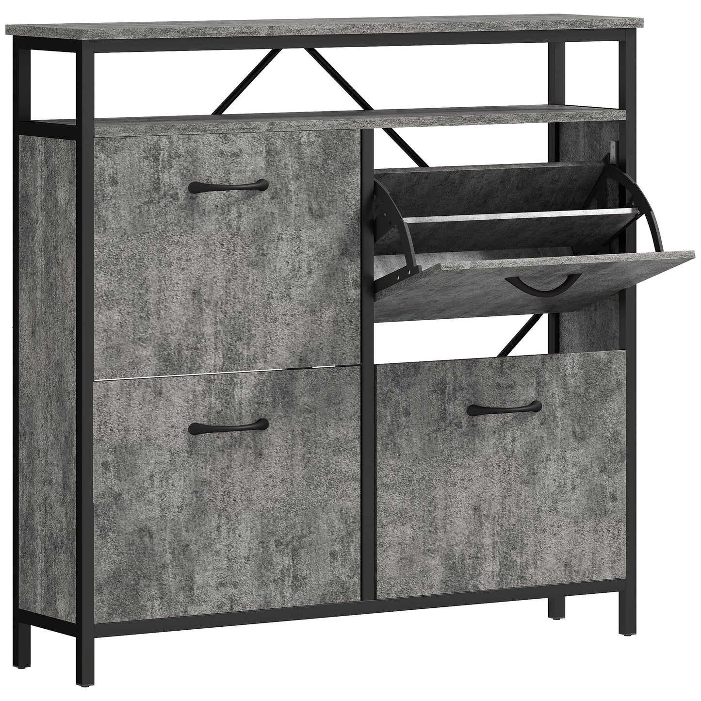 Shoe Storage Cabinet with 4 Flip Drawers and Open Shelf - Cement Grey