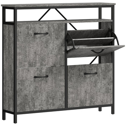 Shoe Storage Cabinet with 4 Flip Drawers and Open Shelf - Cement Grey