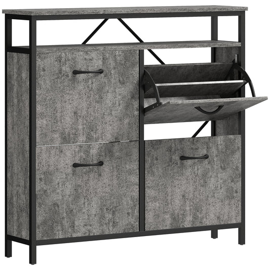 Shoe Storage Cabinet with 4 Flip Drawers and Open Shelf - Cement Grey