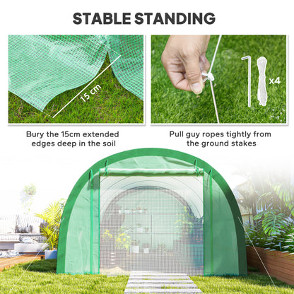 6 x 3(m) Polytunnel Greenhouse with Upgraded Structure, Mesh Door and Windows, 15 Plant Labels, Green