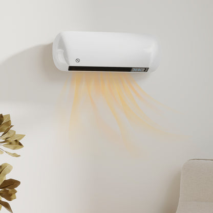 2000W Ceramic Electric Heater with Fan, Adjustable Thermostat, Wall Mounted - White