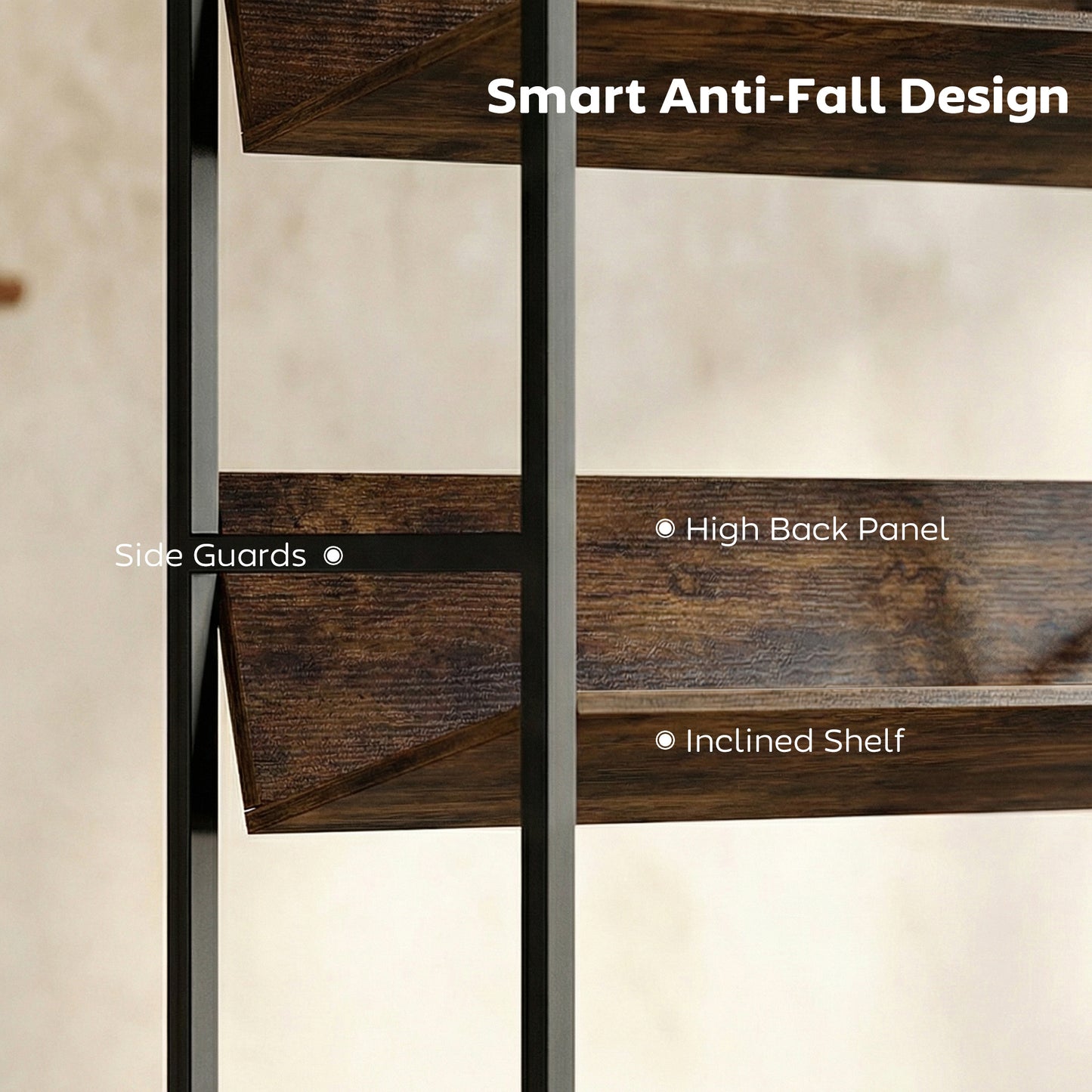 Bookshelf 5-Tier Metal Frame Room Divider Bookcase Storage Shelves for Living Room Rustic Brown
