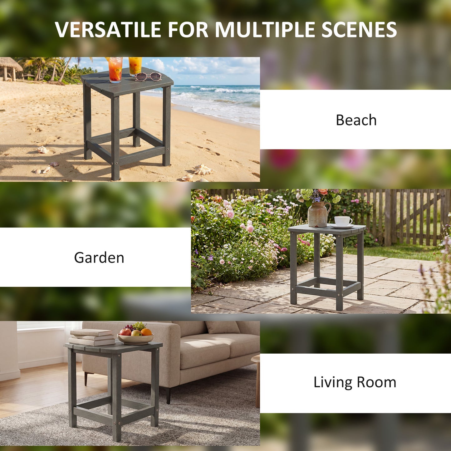 Outdoor Side Table, Garden Coffee Table, All-Weather Adirondack Side Table for Garden, Beach, Indoor Outdoor, Grey
