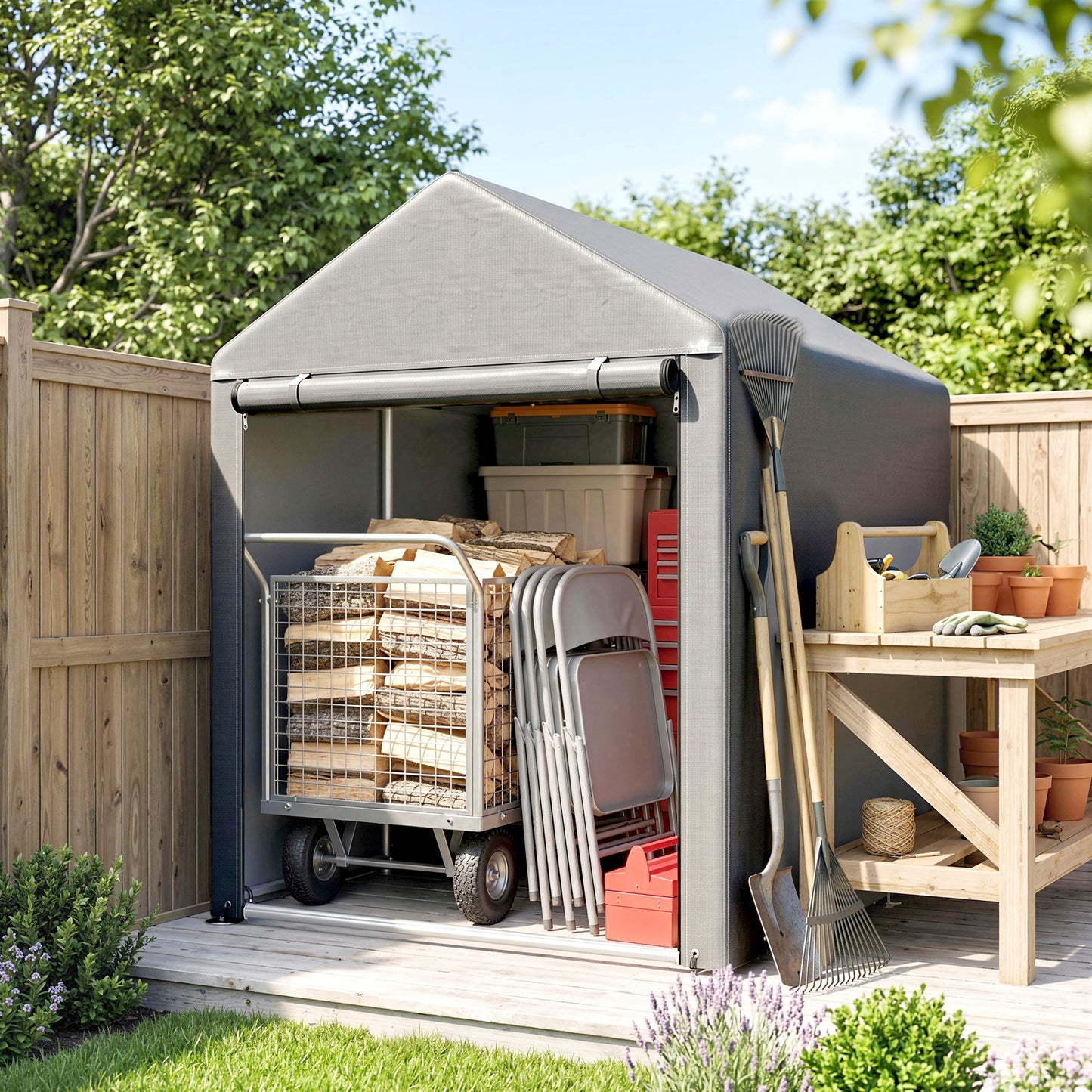 179 x 120cm Temporary Garden Shed, with Accessories - Light Grey
