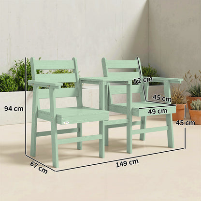 Outdoor Garden Loveseat, Embossed Wooden Jack and Jill Garden Seat with Integrated Table, Green
