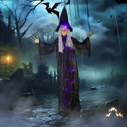 183 cm Life Size Halloween Animated Hanging Witch with Glowing LED Eyes & Body, Spooky Witch Scary Halloween Decorations