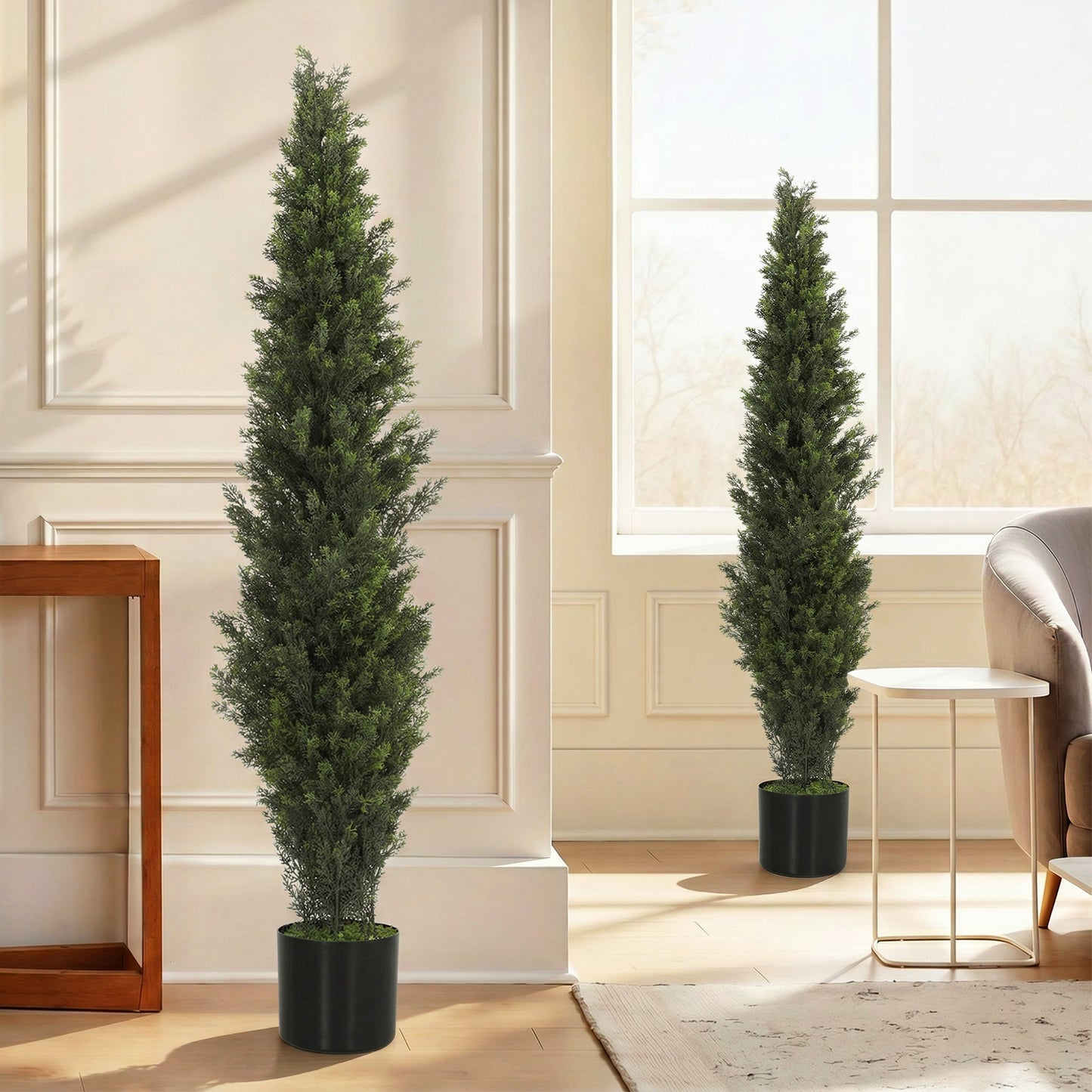 Set of 2 Decorative Artificial Plants Cypress in Weighted Pot, Fake Plant with 2035 Leaves, 150 cm