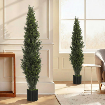 Set of 2 Decorative Artificial Plants Cypress in Weighted Pot, Fake Plant with 2035 Leaves, 150 cm