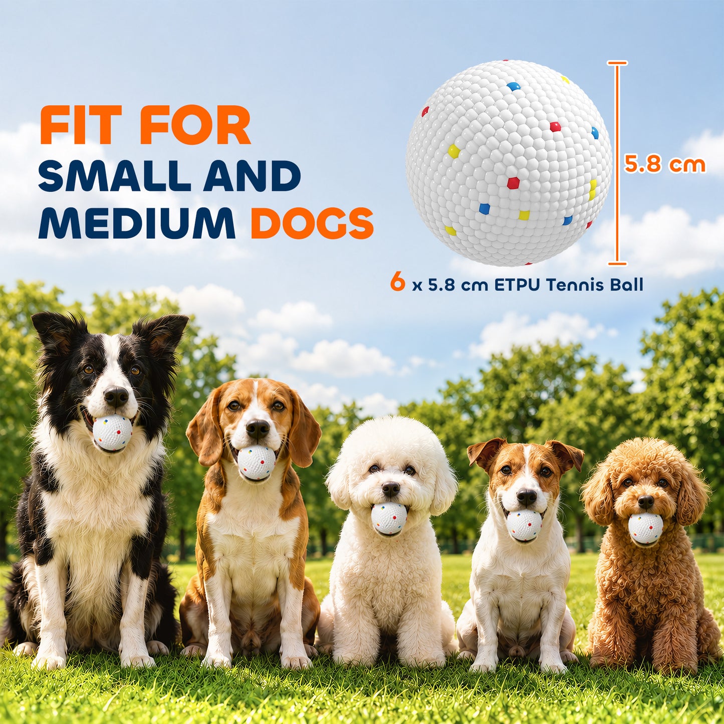 6 Pack Dog Balls Toys Fits Aggressive Chewers, Indestructible Teething and Water ETPU Balls for Throw and Fetch