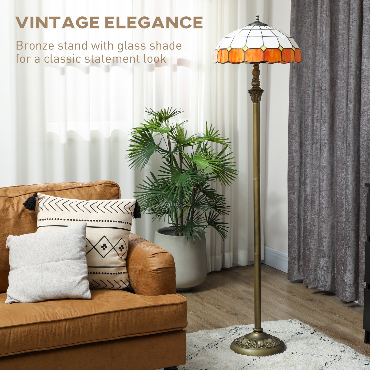 Tiffany-Style Floor Lamp with Handcrafted Stained Glass Shade