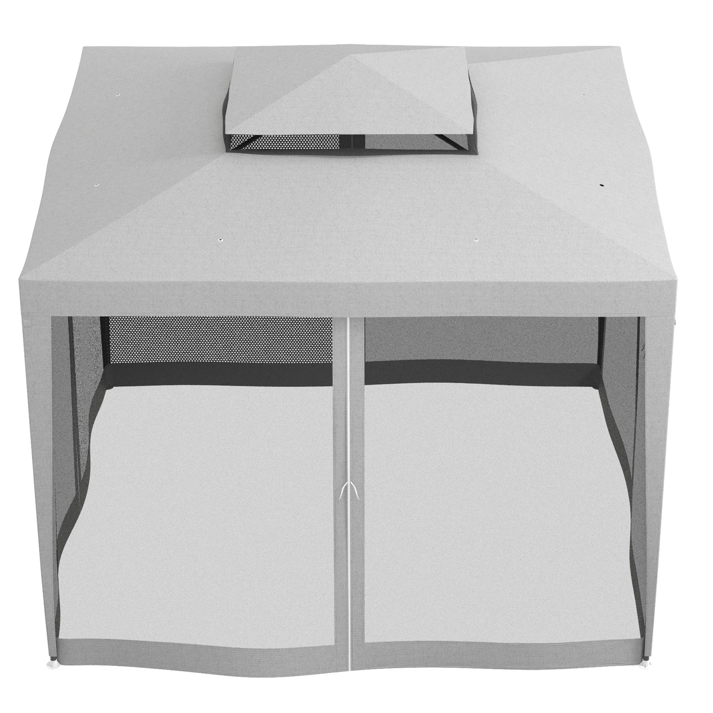 3 x 3 m Gazebo, Netting Party Tent, Patio Canopy Outdoor Event Shelter with Double Tier Roof, Light Grey