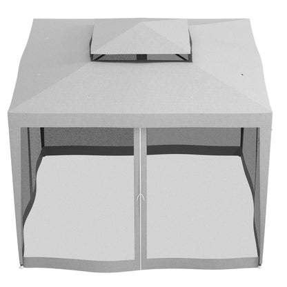 3 x 3 m Gazebo, Netting Party Tent, Patio Canopy Outdoor Event Shelter with Double Tier Roof, Light Grey