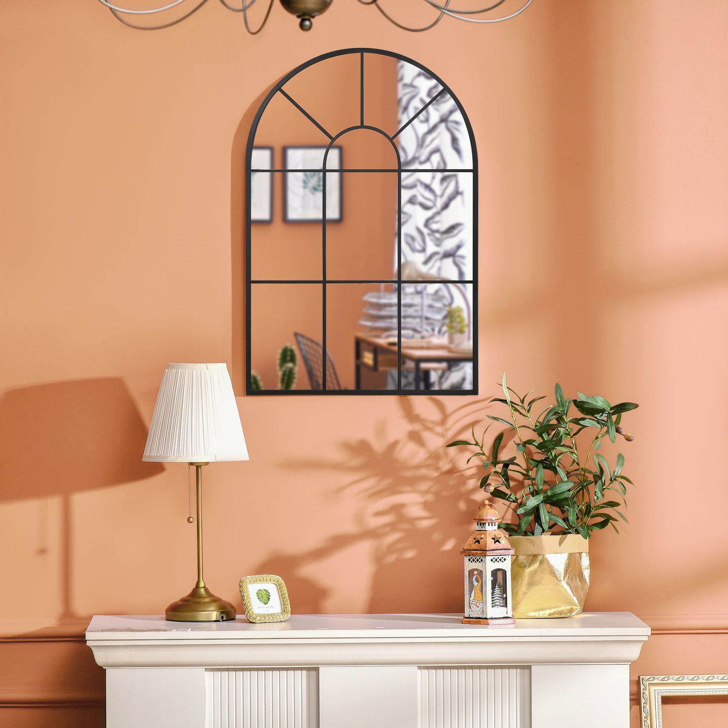 90 X 61cm Arched Grid Mirror - Black