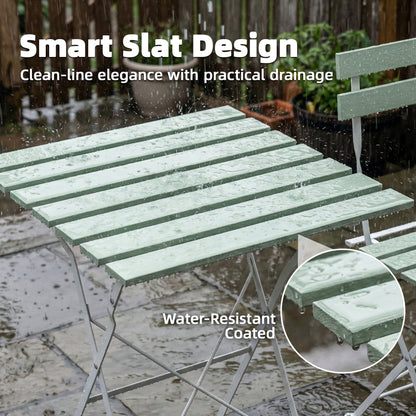 Outdoor Bistro Set Folding Patio Furniture Set with 2 Chairs Table for 2 People White and Green
