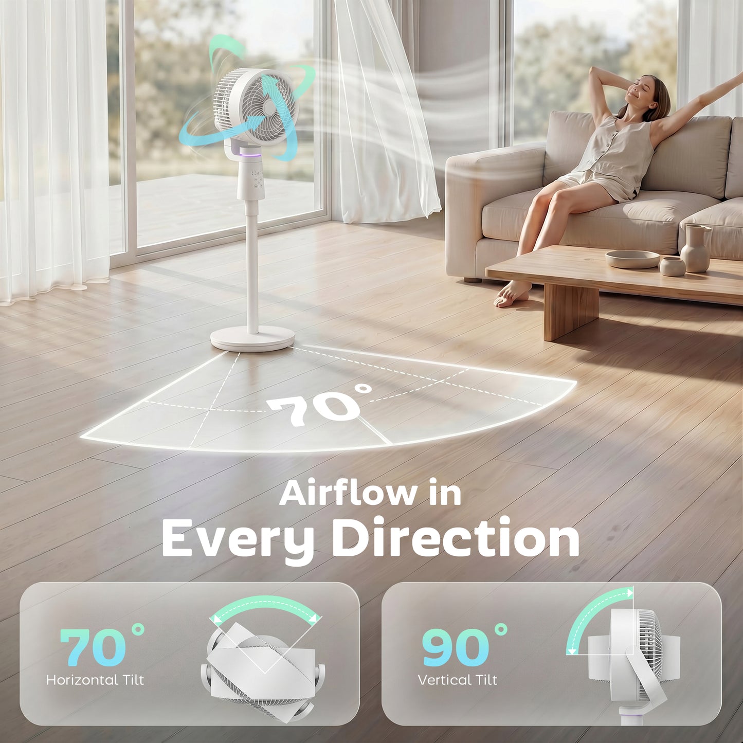 Pedestal Air Circulation Fan with Oscillating, Light Off, White