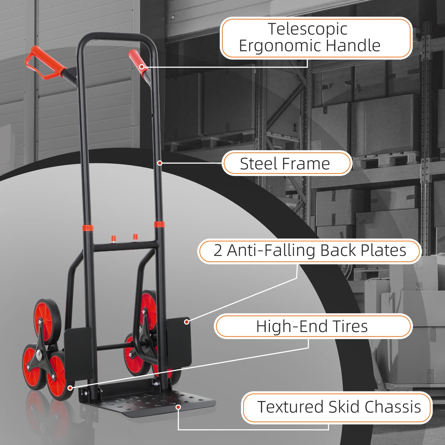 Stair Climbing Hand Truck, Heavy Duty Foldable Trolley on Wheels, Multi-Purpose Sack, Steel Truck Moving Trolley, 120kg, Red