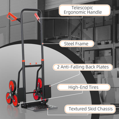 Stair Climbing Hand Truck, Heavy Duty Foldable Trolley on Wheels, Multi-Purpose Sack, Steel Truck Moving Trolley, 120kg, Red