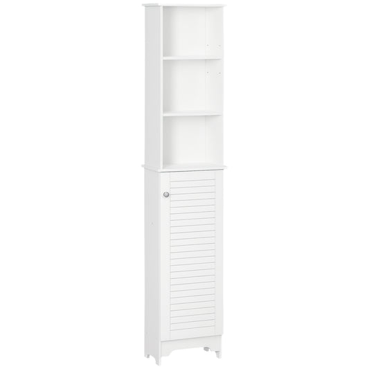 Tall Bathroom Cabinet, Freestanding Slim Bathroom Storage Unit with Adjustable Shelves and Shutter Door