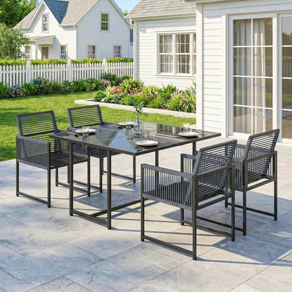 5 Pieces Garden Dining Set, Outdoor Patio Cube Set, 4 Seater Outdoor Table and Chairs with Foldable Backrest, Dark Grey