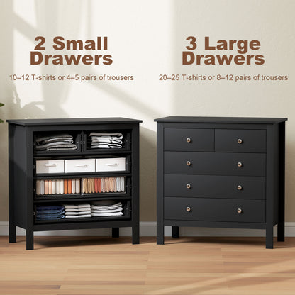5 Drawer Dresser for Bedroom, Modern Chest of Drawers, Wide Storage Unit for Living Room, Hallway, Black