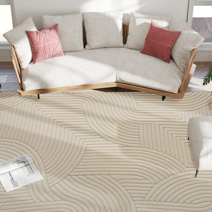 Modern Geometric Rug, Thick Plush, Non-Slip, 160 x 120 cm, Cream, Living Room, Bedroom, Office