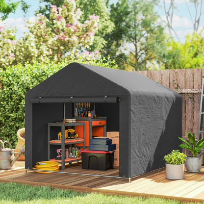 6.6 x 7.8ft Outdoor Garden Storage Shed, Waterproof Bike Tent with Roll-up Zipper Door, Galvanised Metal Frame