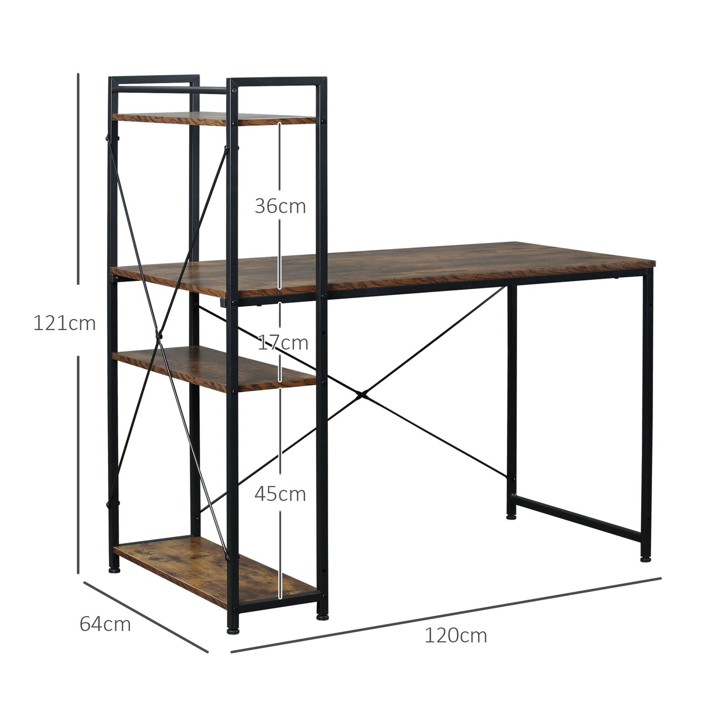 Reversible Computer Desk with Storage Shelves on Left or Right, Industrial Reversible Writing Desk for Home Office, Study