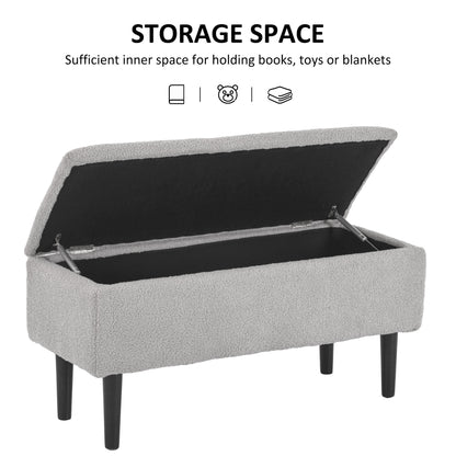 57L Storage Ottoman, End of Bed Bench with Wooden Legs, Fabric Footstool for Living Room, Bedroom, 95 x 38 x 45cm, Grey