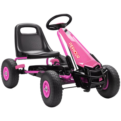 Kids Pedal Go Kart with Adjustable Seat, EVA Tyres, Manual Clutch, Brake, Go Kart for Kids 3-8 Years, Pink