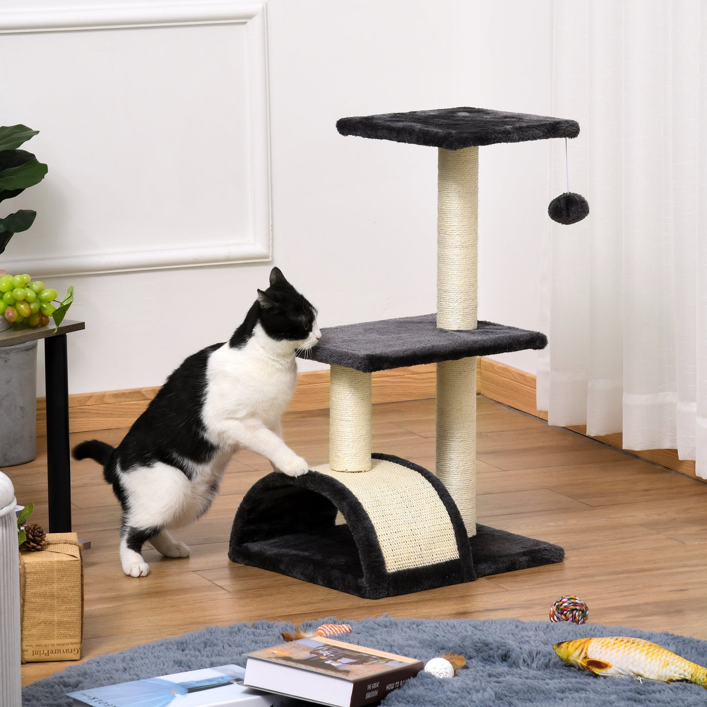 72cm Cat Tree with Scratching Post, Pad for Indoor Cats - Smoky Grey