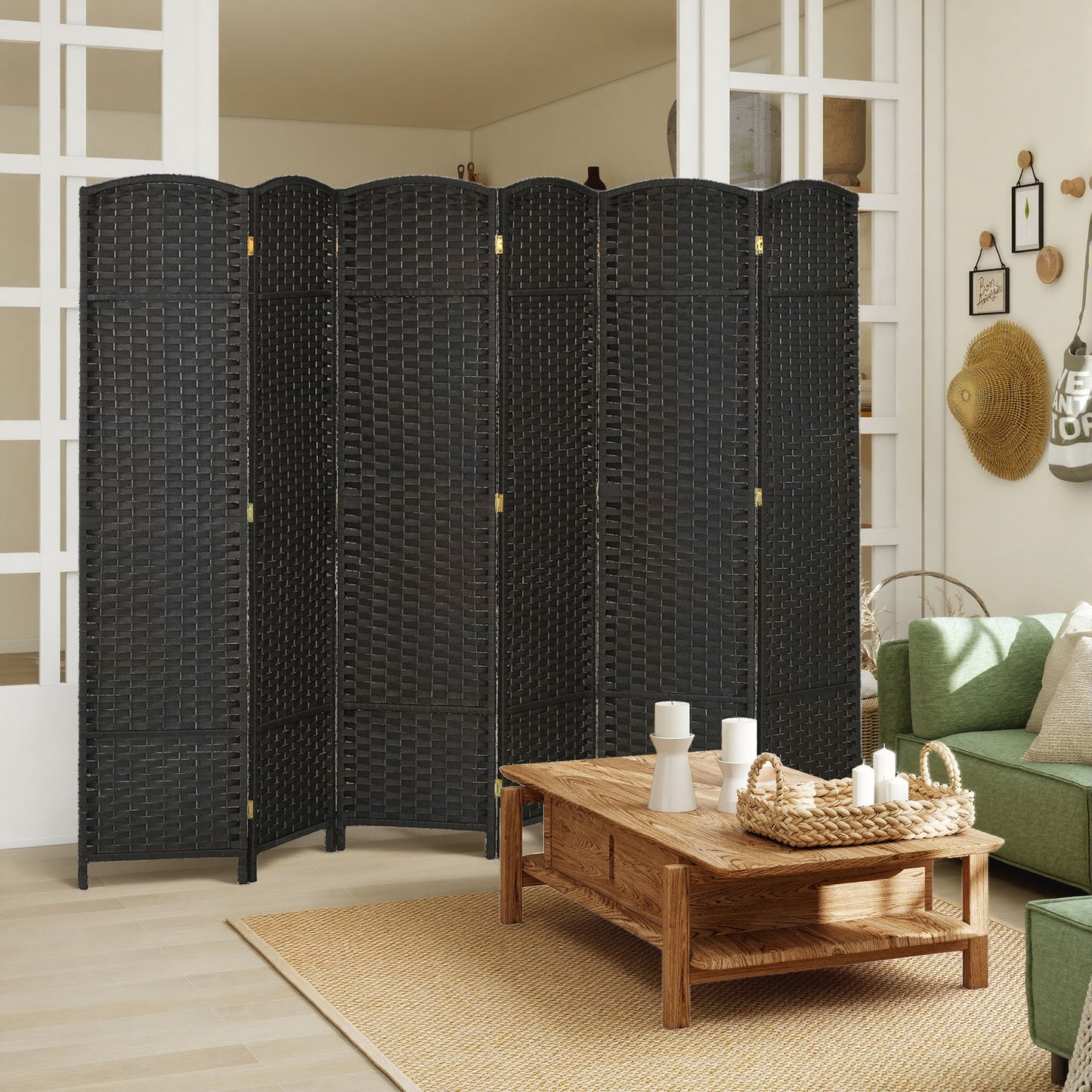 6 Panel Folding Room Divider, Freestanding Privacy Screen for Living Room, Bedroom and Office, 240 x 170cm, Black