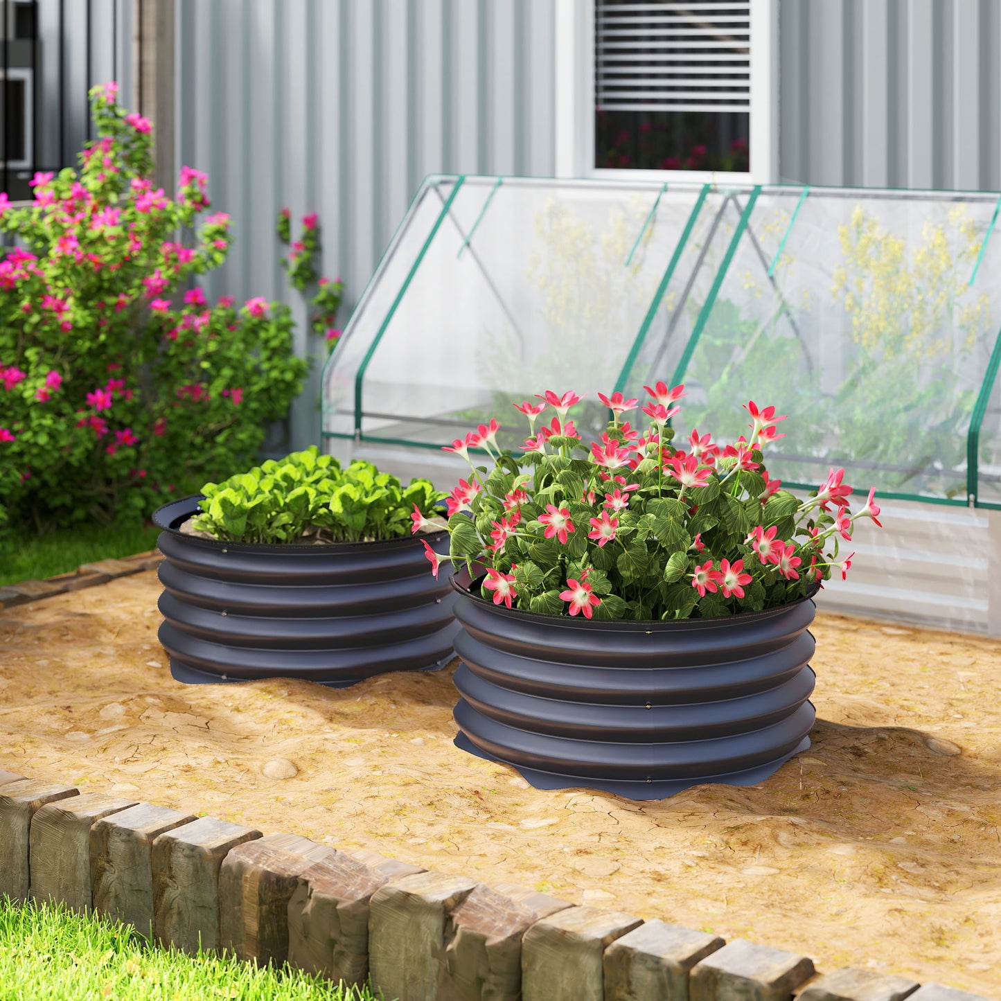 Set of 2 Raised Garden Bed, Metal Planter Box with Safety Edging, Easy-to-assemble Stock Tank, Dark Grey