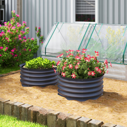 Set of 2 Raised Garden Bed, Metal Planter Box with Safety Edging, Easy-to-assemble Stock Tank, Dark Grey