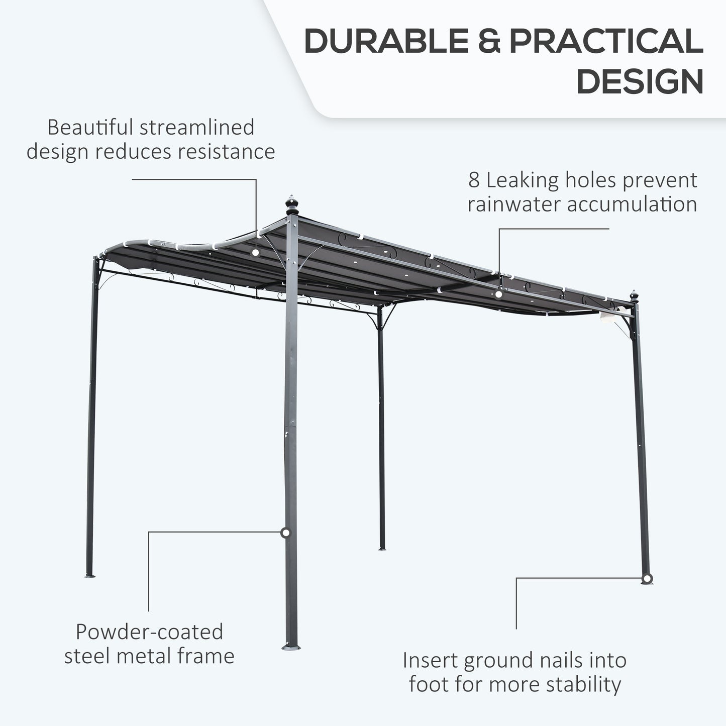 3x3m Metal Pergola with Canopy Garden Awning for Garden Parties, Grey