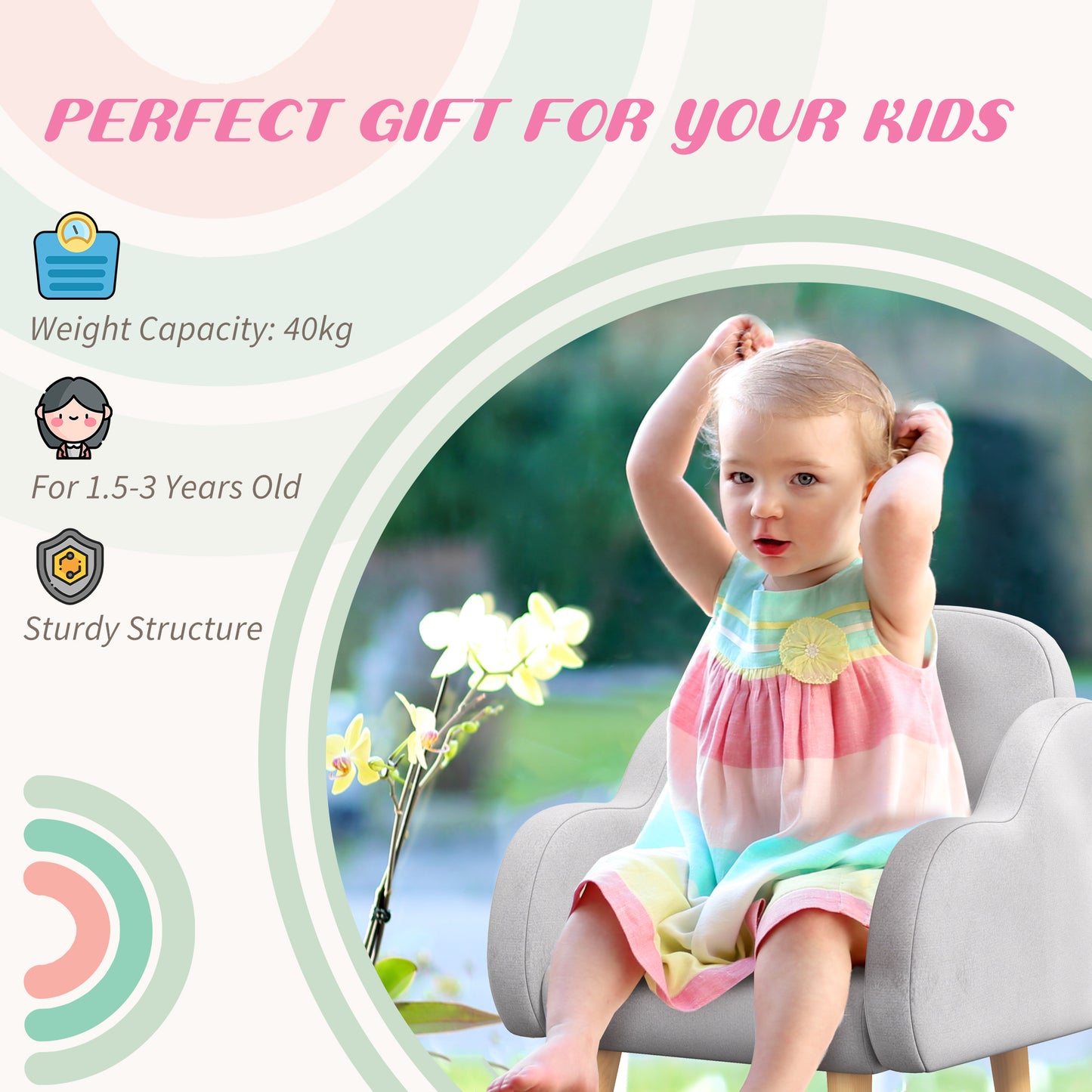 ZONEKIZ Kids Armchair Toddler Sofa Children Chair with Arm Rest, Wooden Frame, Velvet, PP Legs, Cloud Shape