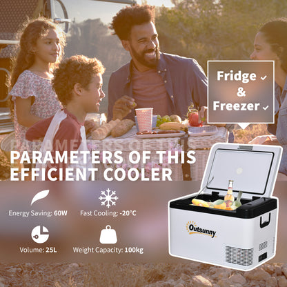 12V Car Refrigerator w/ LED Light & Foldable Handles, 25L Portable Compressor Cooler