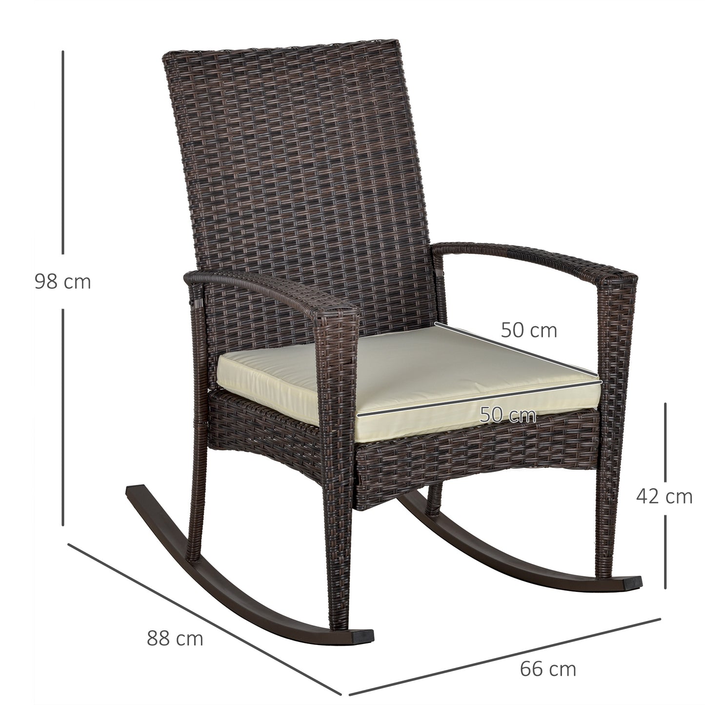 PE Rattan Garden Rocking Chair, Outdoor Rocking with Cushion, 160 KG Capacity Wicker Garden Armchair Rocker
