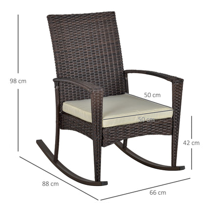 PE Rattan Garden Rocking Chair, Outdoor Rocking with Cushion, 160 KG Capacity Wicker Garden Armchair Rocker