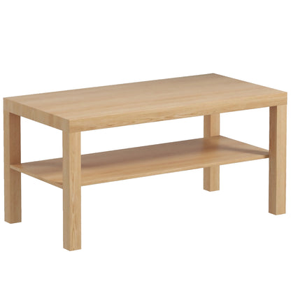 2-Tier Coffee Table with Storage Shelf, Rectangular Centre Table for Living Room, Home Office, Natural Wood Finish