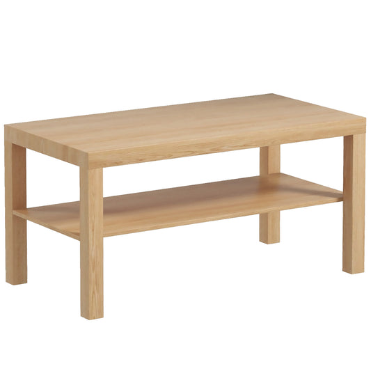 2-Tier Coffee Table with Storage Shelf, Rectangular Centre Table for Living Room, Home Office, Natural Wood Finish