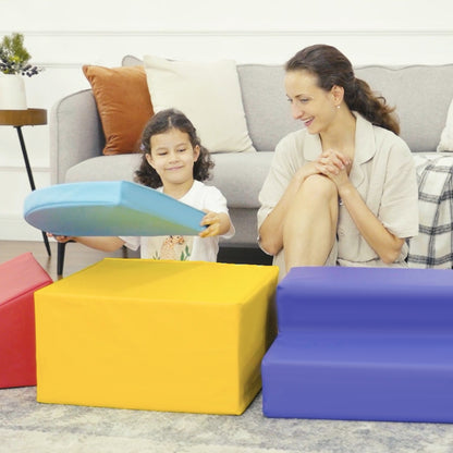 Soft Play 4-piece Climb and Crawl Foam Toddler Stairs and Ramp Colorful Children's Educational Software Activity Toys for Bab