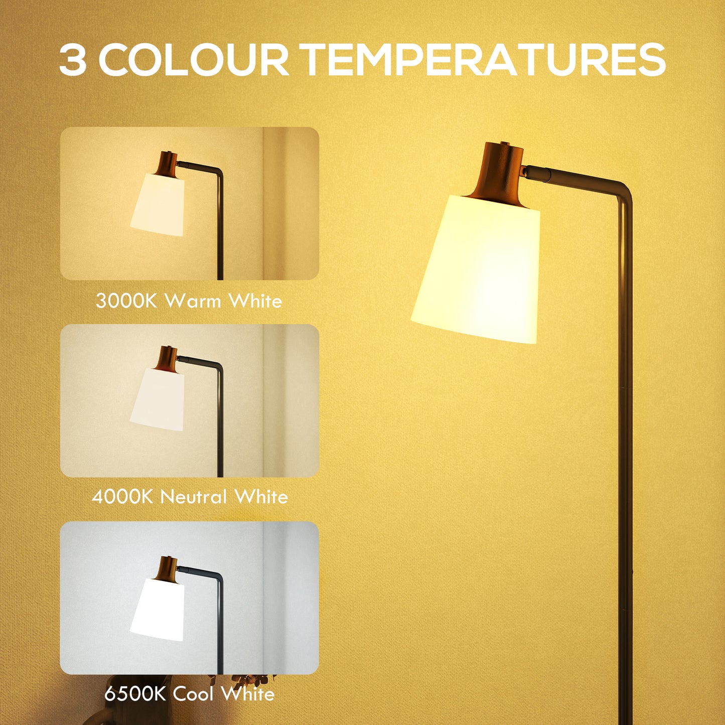Floor Lamp with 350° Rotatable Head, Modern Standing Lamp with 3000K/4000K/6500K Colour Temperatures for Living Room Office