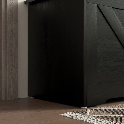 100L Home Storage Box, with Safety Hinge - Black Wood-Effect