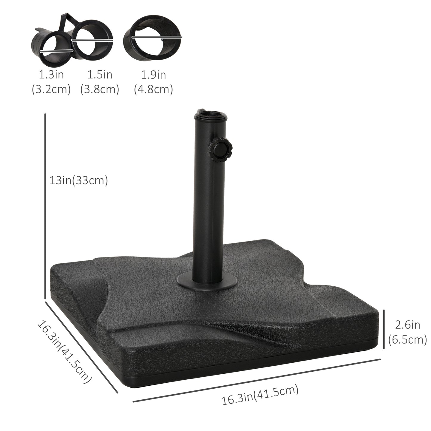 20kg Square Parasol Base Outdoor Garden Cement Umbrella Weight Stand Holder, Fits Φ32mm,Φ38mm,Φ48mm Pole - Black