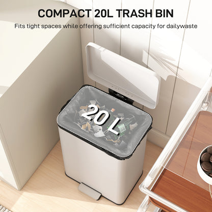 20L Kitchen Bin with Soft-Close Lid and Stay-Open Function, Pedal Bin with Removable Inner Bucket for Kitchen, Office, Home