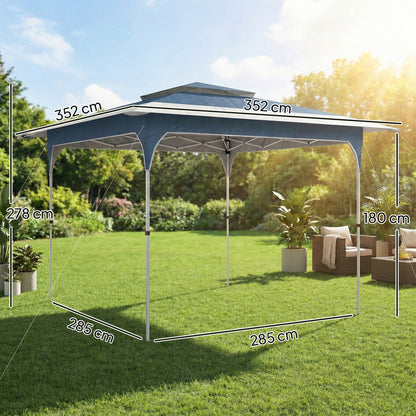 3.5 x 3.5 m Pop Up Gazebo with One-Push Setup, UPF50+ Double Tier Garden Party Tent Marquee with Carry Bag, Blue